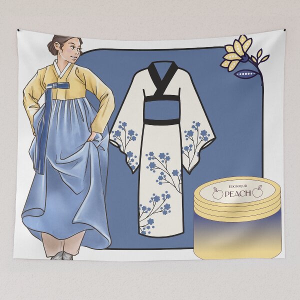 Item preview, Blue Hanbok Lady & Floral Kimono Art designed and sold by Kanniax.