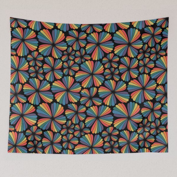 Item preview, Rainbow Bloom Pattern Black | Retro Colorful Flower | Groovy Floral Repeat designed and sold by aliciawarddesign.
