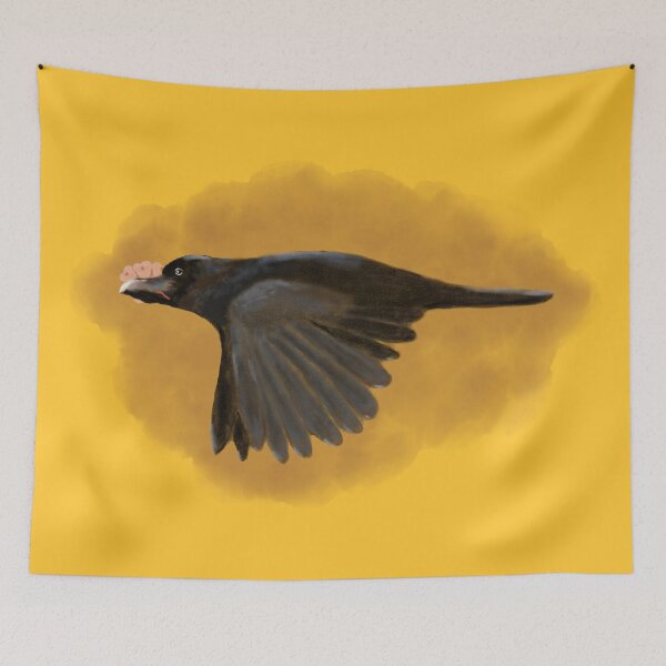 Item preview, A cute black bird with a cherry blossom in its beak designed and sold by greenPQBstudio.