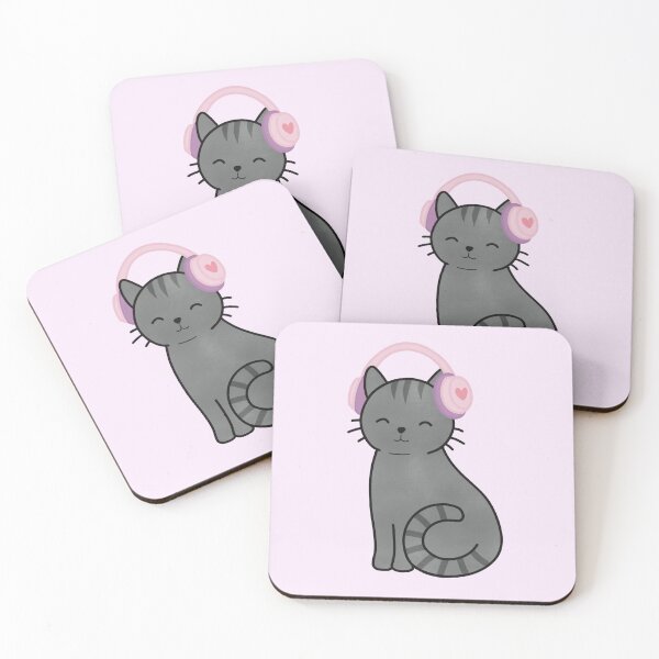 Item preview, Cute Black Cat with Pink Headphones designed and sold by winterpumpkin.