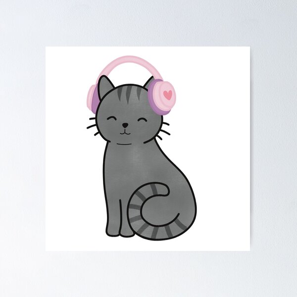 Item preview, Cute Black Cat with Pink Headphones designed and sold by winterpumpkin.