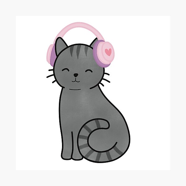 Item preview, Cute Black Cat with Pink Headphones designed and sold by winterpumpkin.