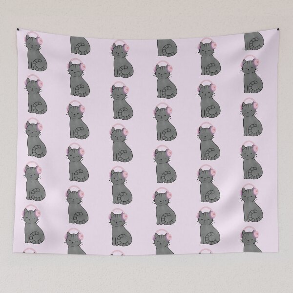 Item preview, Cute Black Cat with Pink Headphones designed and sold by winterpumpkin.