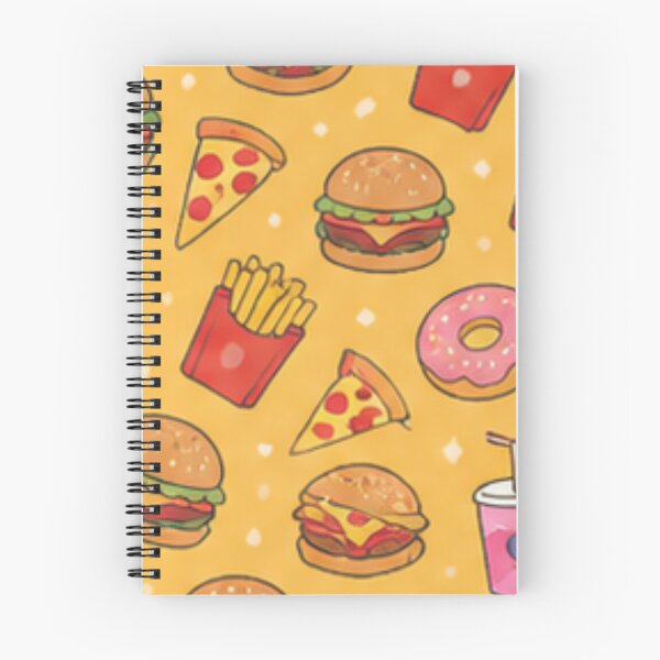 Artikelvorschau, Niedliches Fast-Food-Muster: Burger, Pizza, Donuts, Pommes – Kawaii-Nahtlosmuster in Gelb (Ästhetik) entworfen und verkauft von WellN.