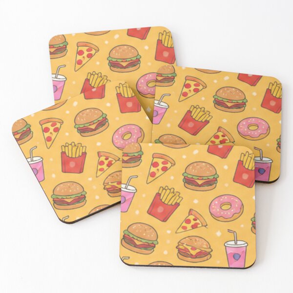 Item preview, Cute Fast Food Pattern Burger Pizza Donut Fries Kawaii Seamless Pattern Yellow Aesthetic designed and sold by WellN.