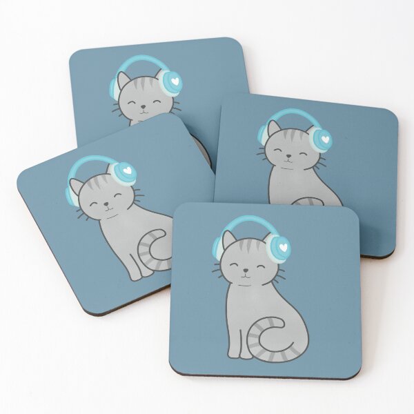 Item preview, Cute Grey Cat with Blue Headphones designed and sold by winterpumpkin.