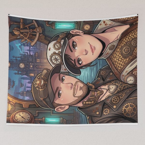 Item preview, Steampunk Couple Selfie in front of Machine City designed and sold by Vyxorea.
