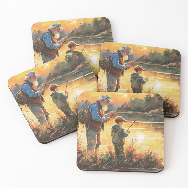 Item preview, Grandfather & Grandson Fishing Gift | Family Love Lake Scene | Emotional Wall Art designed and sold by Kubilay-Digital.