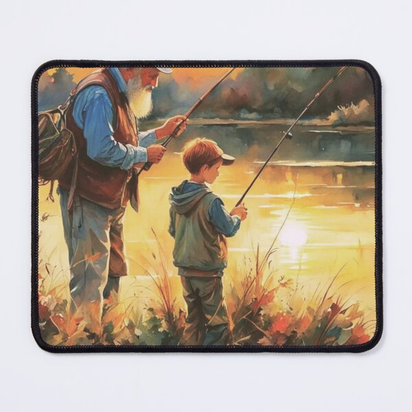 Item preview, Grandfather & Grandson Fishing Gift | Family Love Lake Scene | Emotional Wall Art designed and sold by Kubilay-Digital.