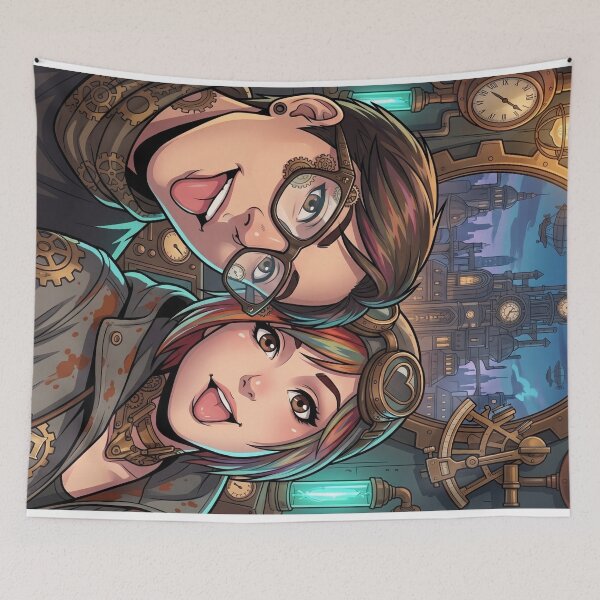 Item preview, Steampunk Couple Selfie with Goggles and Zeppelins designed and sold by Vyxorea.