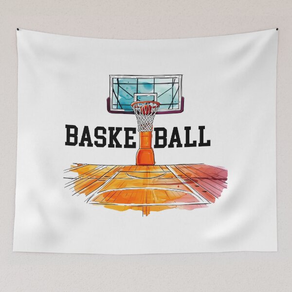 Item preview, Basketball Hoop and Court Artistic Watercolor Illustration designed and sold by DesignArtist.ia.