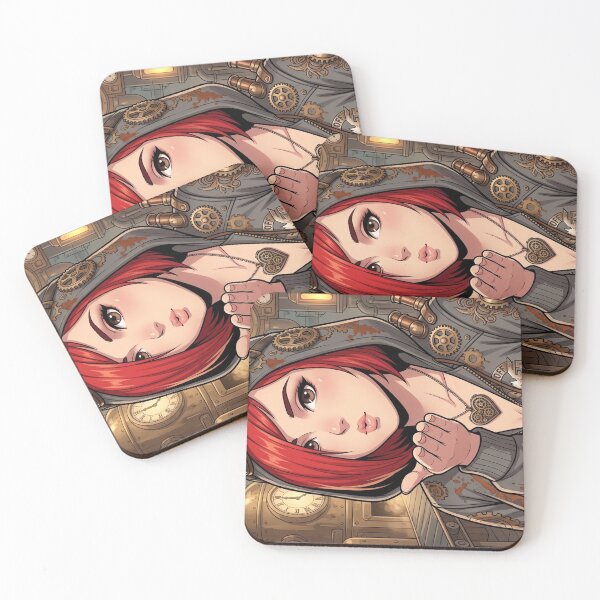 Item preview, Steampunk Anime Girl in Hoodie with Red Hair designed and sold by Vyxorea.