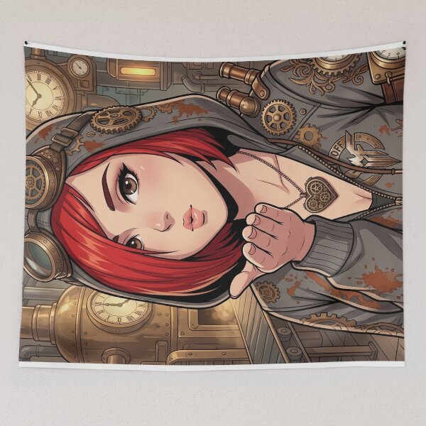 Item preview, Steampunk Anime Girl in Hoodie with Red Hair designed and sold by Vyxorea.