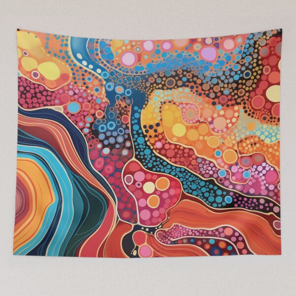 Item preview, Aboriginal Inspired Dot Art - Vibrant Colorful Wavy Pattern designed and sold by GrinGalore.