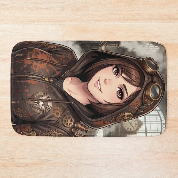 Artikelvorschau, Steampunk Abenteurerin im Leder-Hoodie am Bahnhof entworfen und verkauft von Vyxorea.