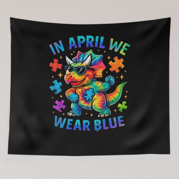 Item preview, April We Wear Blue Colorful Dino Puzzle Design designed and sold by SiarheiYur.