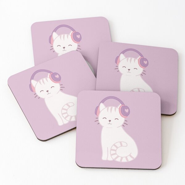 Item preview, Cute White Cat with Purple Headphones designed and sold by winterpumpkin.