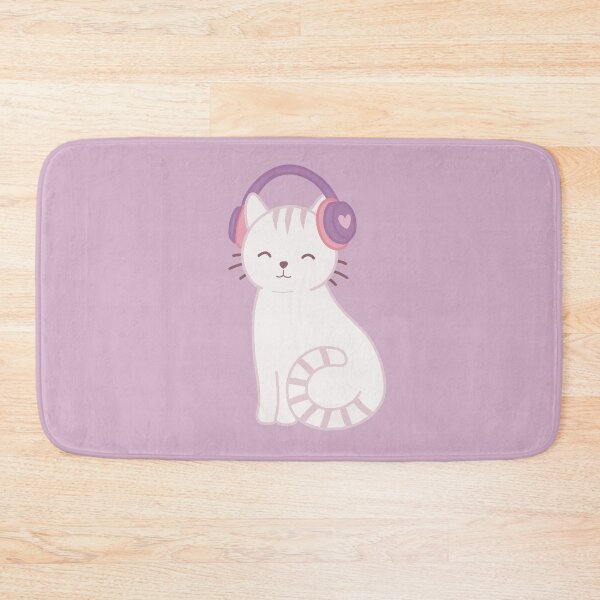 Item preview, Cute White Cat with Purple Headphones designed and sold by winterpumpkin.