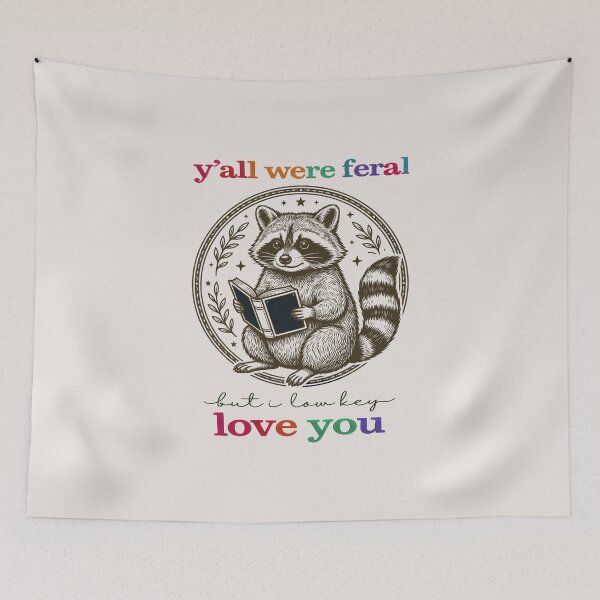 Item preview, Y'all were Feral But I Low Key Love You Raccoon Groovy Teacher designed and sold by gear-posters.