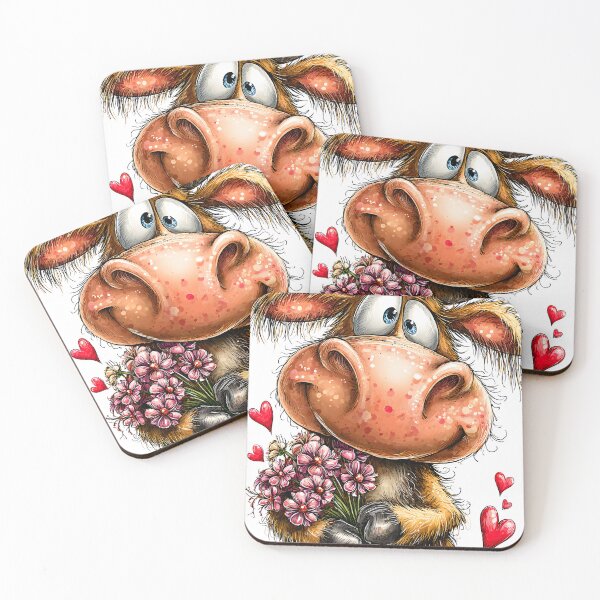 Item preview, Cute Cartoon Cow Holding Flowers with Hearts designed and sold by Artessie.