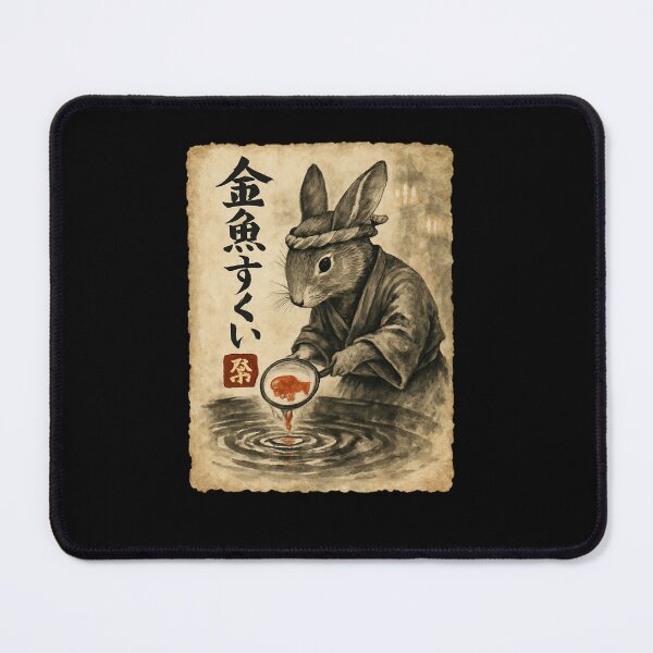 Item preview, Rabbit Goldfish Bowl Japanese Ink Illustration designed and sold by SiarheiYur.