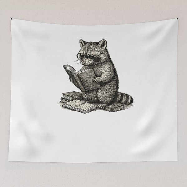 Item preview, Raccoon Reading Books Vintage Etching Style designed and sold by SiarheiYur.