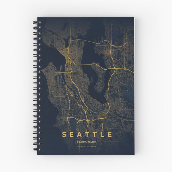 Aperçu de l'œuvre Seattle, États-Unis - Plan de la ville (Bleu nuit) créée et vendue par Fish4Maps.