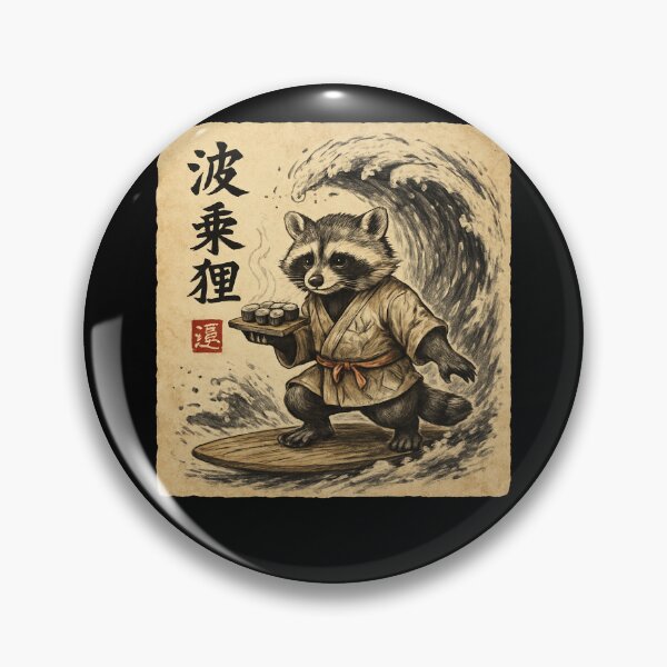 Item preview, Surfing Raccoon Sushi Samurai Wave Art designed and sold by SiarheiYur.