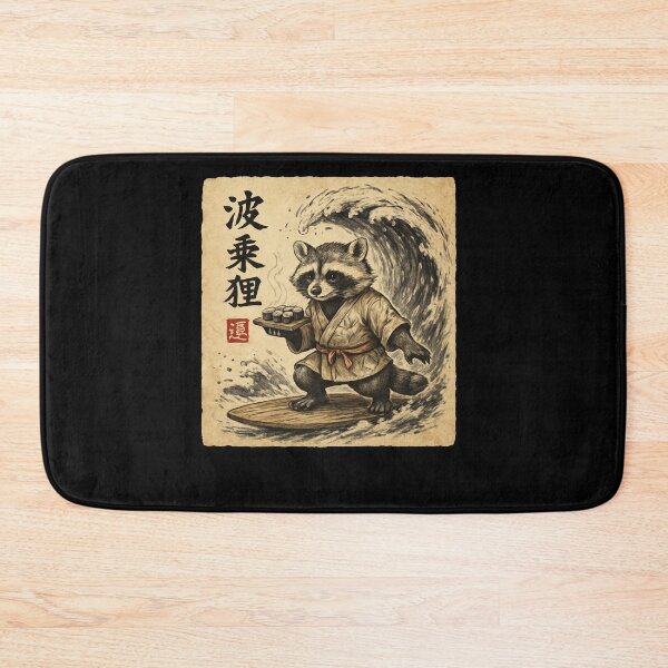 Item preview, Surfing Raccoon Sushi Samurai Wave Art designed and sold by SiarheiYur.