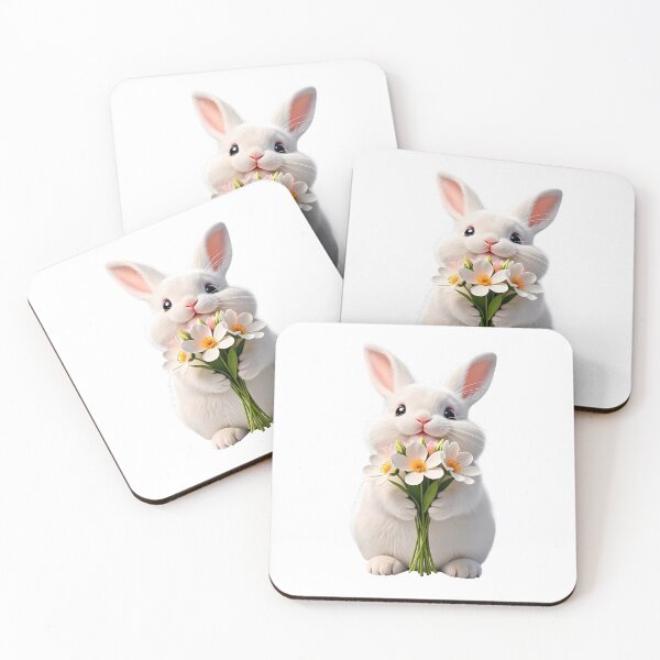 Item preview, Cute Bunny Holding White Daisy Bouquet - Sweet Spring Flower Rabbit Art designed and sold by lovelistivkaa.