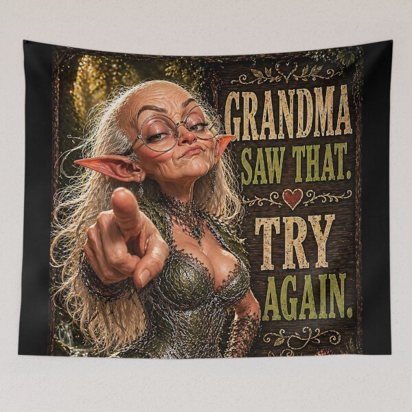 Item preview, Funny Judging Elf Grandma – “Grandma Saw That Try Again” – Fantasy Meme Character Art designed and sold by thor81pl.