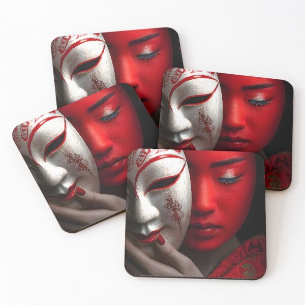 Item preview, Elegant Masked Beauty in Red and White Contrast designed and sold by Artessie.