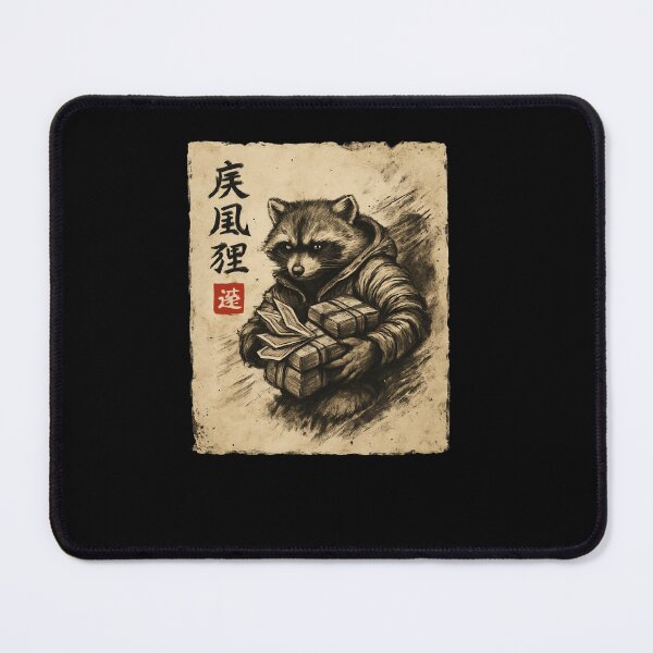 Item preview, Raccoon Courier Carrying Parcels Ink Style designed and sold by SiarheiYur.