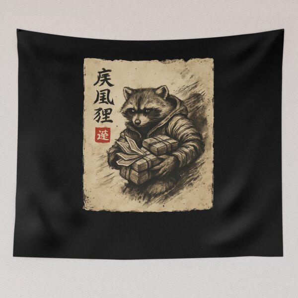 Item preview, Raccoon Courier Carrying Parcels Ink Style designed and sold by SiarheiYur.
