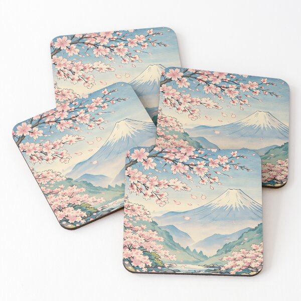 Item preview, Japanese Waterfall & Mount Fuji: Sakura & Crane Vertical Art designed and sold by MalisoStickers.