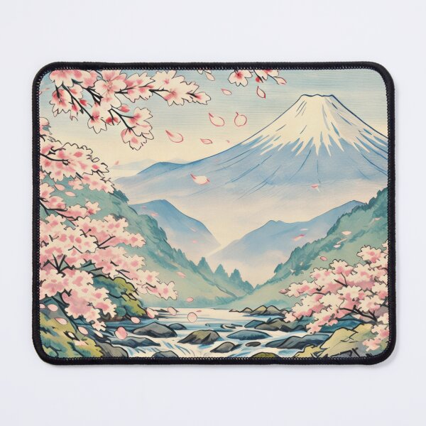 Item preview, Japanese Waterfall & Mount Fuji: Sakura & Crane Vertical Art designed and sold by MalisoStickers.