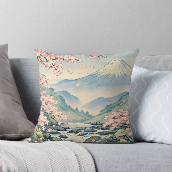 Item preview, Japanese Waterfall & Mount Fuji: Sakura & Crane Vertical Art designed and sold by MalisoStickers.