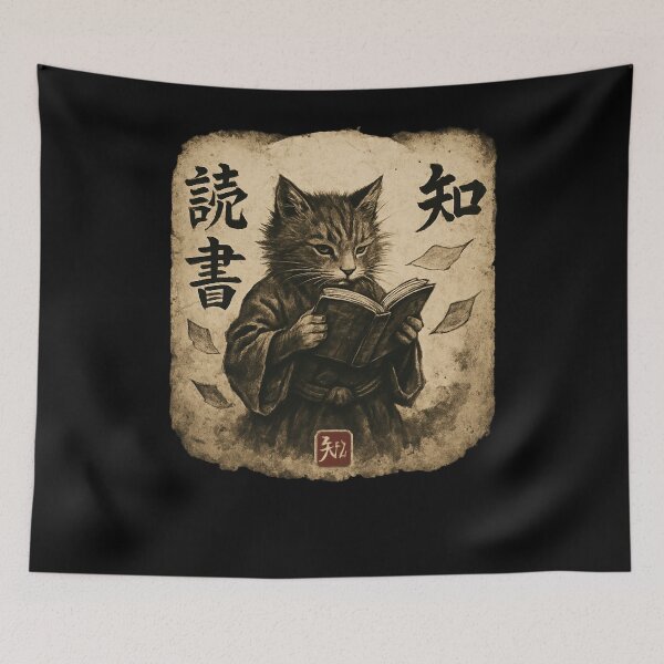 Item preview, Scholar Cat Reading Book Ink Artwork designed and sold by SiarheiYur.