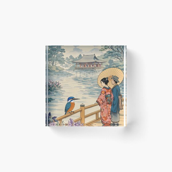 Item preview, Japanese Garden Serenity: Kingfisher, Irises & Couple Art designed and sold by MalisoStickers.
