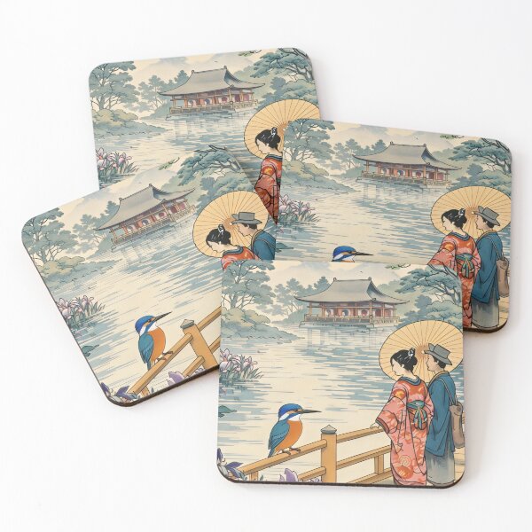Item preview, Japanese Garden Serenity: Kingfisher, Irises & Couple Art designed and sold by MalisoStickers.