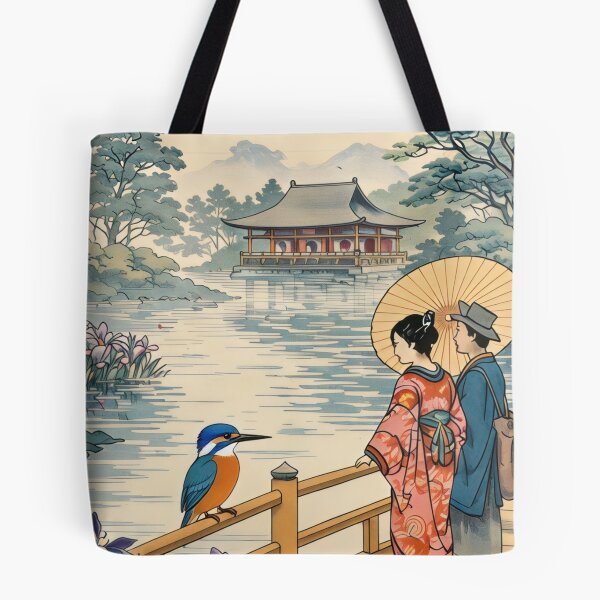 Item preview, Japanese Garden Serenity: Kingfisher, Irises & Couple Art designed and sold by MalisoStickers.