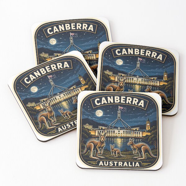Item preview, Canberra Australia Night Skyline Sticker – Vintage City Lights & Kangaroos designed and sold by pod24.