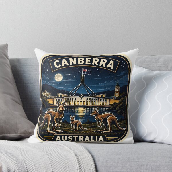 Item preview, Canberra Australia Night Skyline Sticker – Vintage City Lights & Kangaroos designed and sold by pod24.