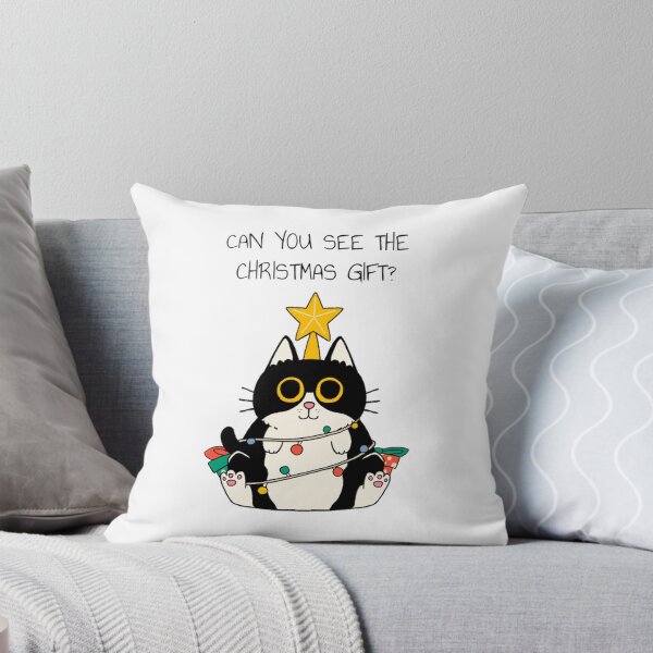Item preview, Sneaky Holiday Cat Wrapped in Lights Guarding a Secret Gift designed and sold by TheCozyCarrier.