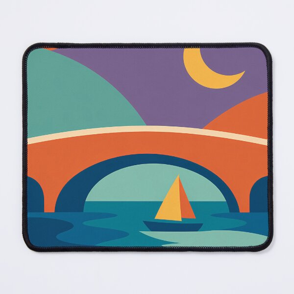 Item preview, Crescent Moon Sailboat Under an Arched Bridge designed and sold by InkSmithery.