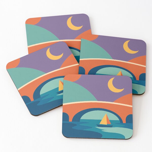 Item preview, Crescent Moon Sailboat Under an Arched Bridge designed and sold by InkSmithery.
