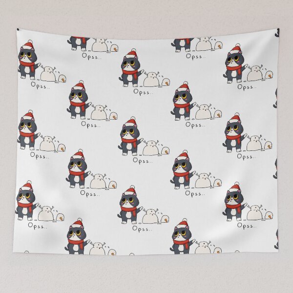 Item preview, Oops Moment Cat and the Collapsing Snowman Winter Scene designed and sold by TheCozyCarrier.