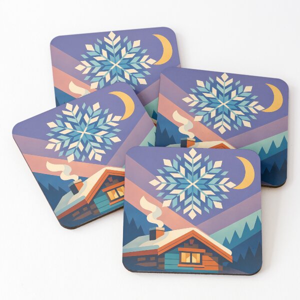 Item preview, Geometric Snowflake Over Winter Cabin designed and sold by InkSmithery.