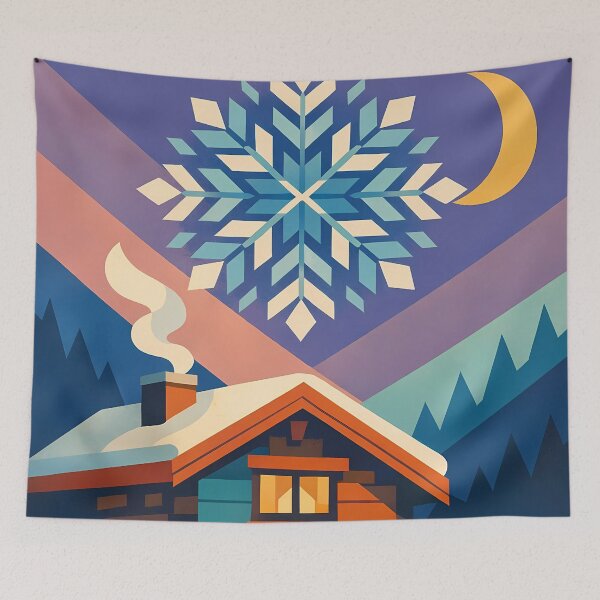 Item preview, Geometric Snowflake Over Winter Cabin designed and sold by InkSmithery.