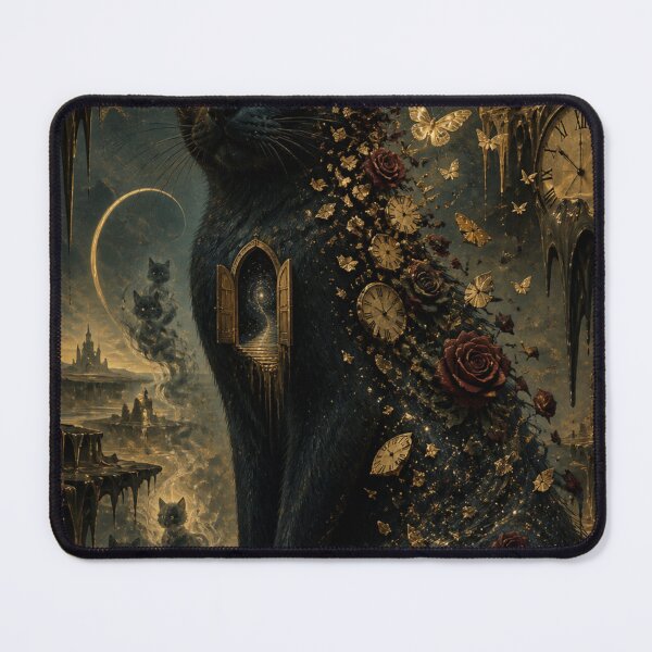 Item preview, Surreal Cosmic Black Cat Wall Art | Dark Fantasy Dreamscape Print | Gothic Galaxy Cat Fine Art Poster designed and sold by IconicDesignsXd.